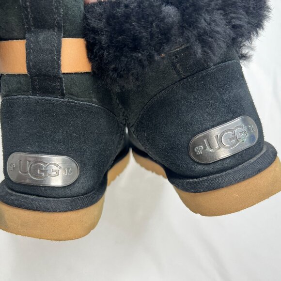 UGG Aurelyn Ankle Boots Booties Faux Fur Suede Black Tan US Womens 7 - Picture 9 of 11